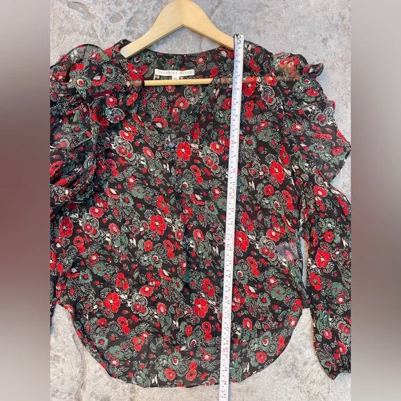 Veronica Beard Blakely Floral Silk Cut Out V-Neck Blouse Size 8 Black Multi - Picture 6 of 8